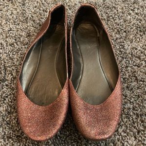 Rose gold glittery ballet flats